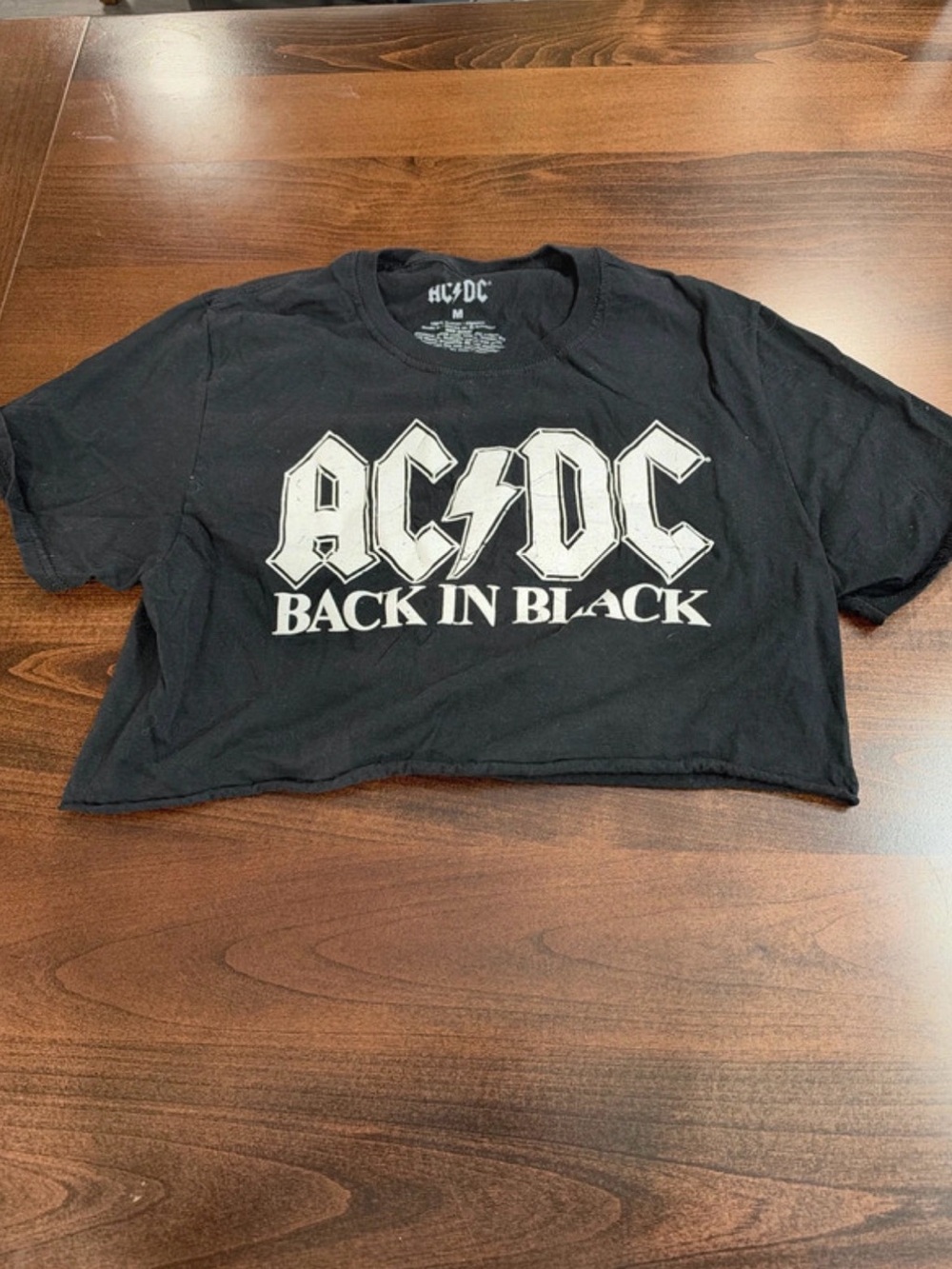 AC/DC Black Cropped Band Tee with White Logo